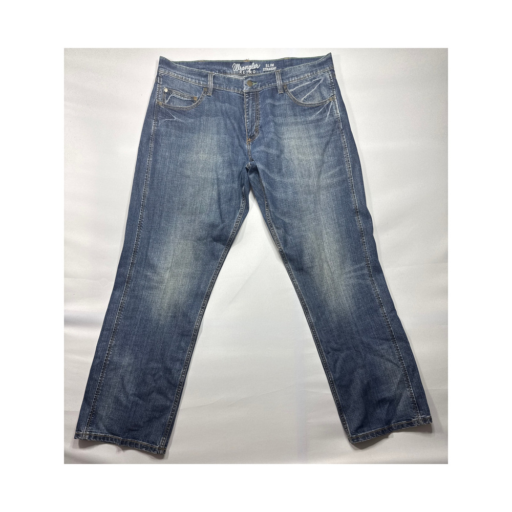 Wrangler Retro Men's Slim Straight Leg Blue Denim Jeans - Size 36x32 (39x33)